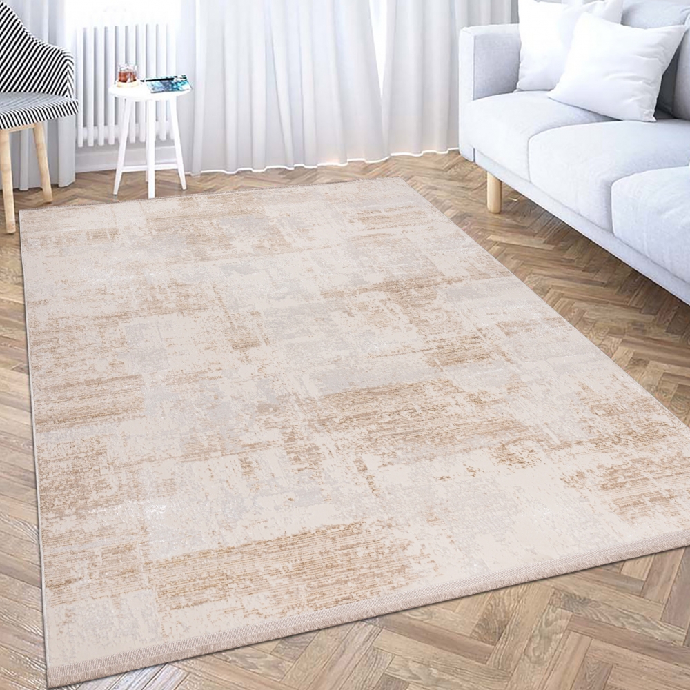 Eleganter Wohnzimmer-Teppich | glänzend | in beige-weiß