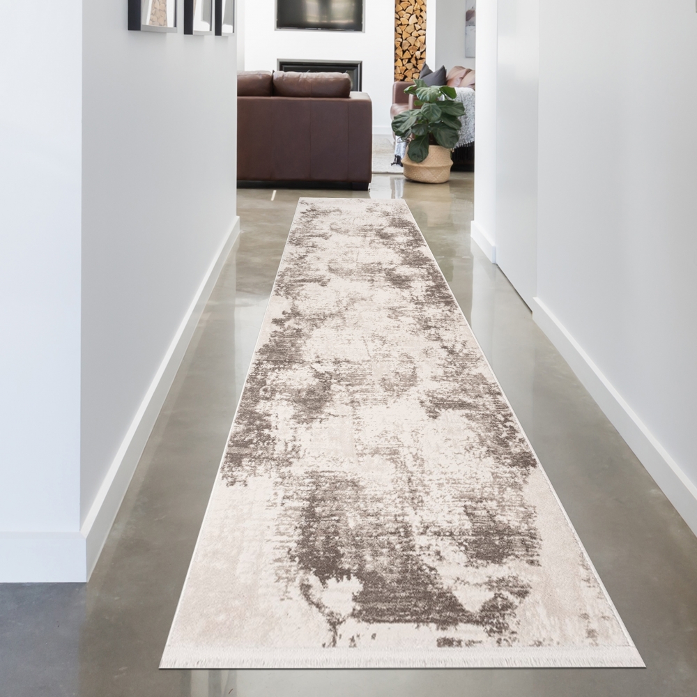 Abstrakter Wohnzimmerteppich im Vintage-Design mit Used-Look in Beige