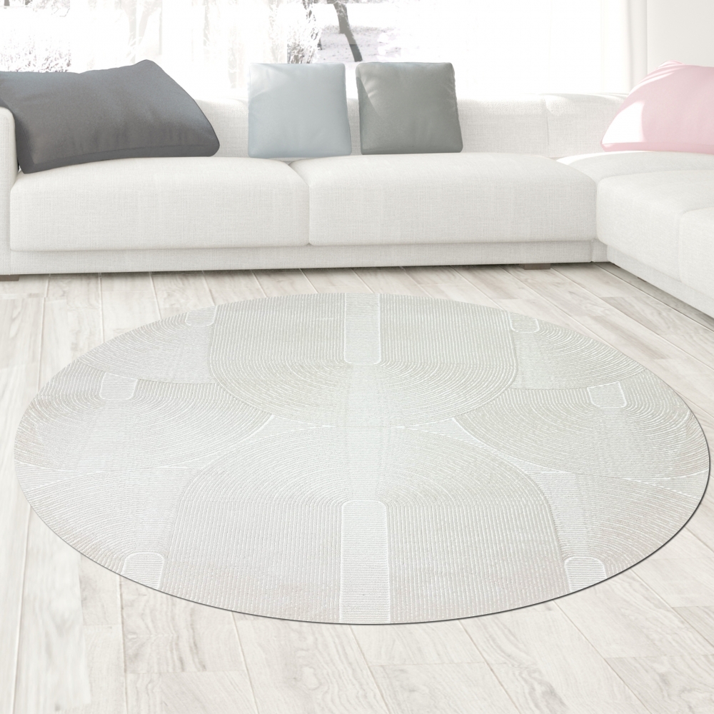 Wohnzimmerteppich Schlafzimmerteppich Recycle mit modernen ovalen Formen liniert in beige