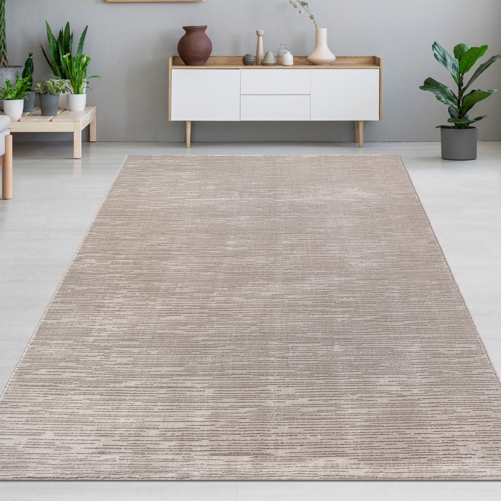 Stilvoller Teppich mit feiner Struktur und modernem Liniendesign in Beige