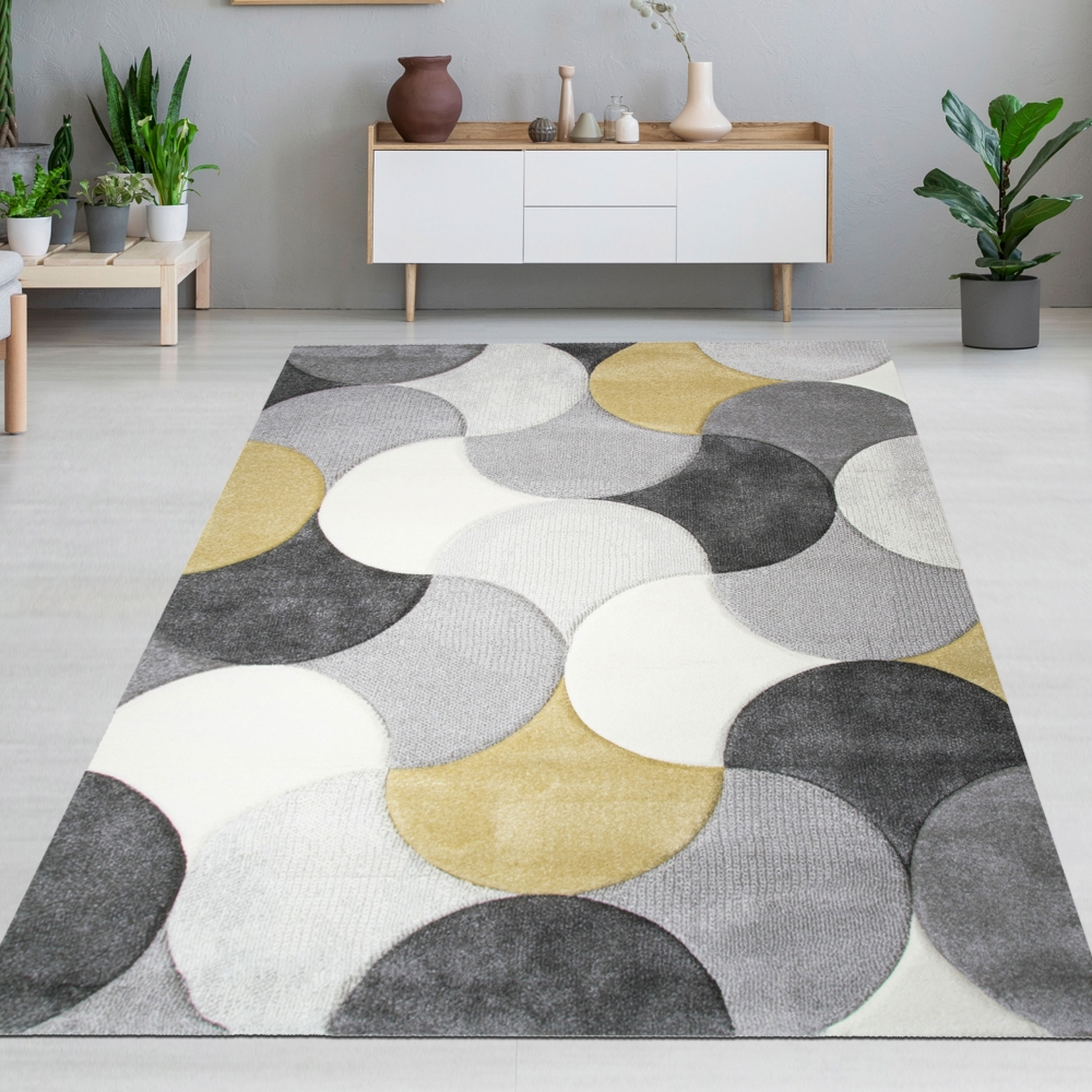 Teppichläufer grau creme gelb Kreisdesign