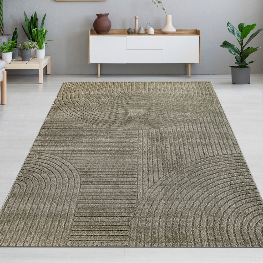 Designteppich grün mit Relieflinien modern pflegeleicht strukturiert