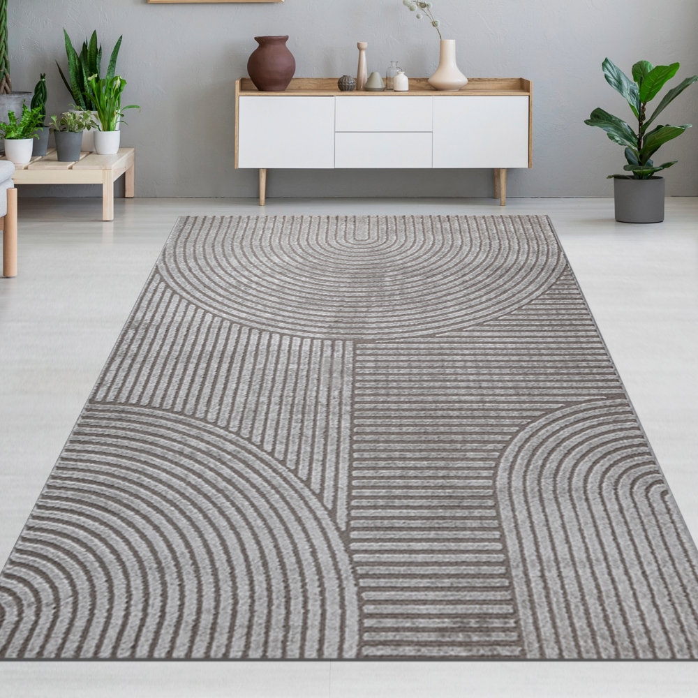 Designteppich grau mit Relieflinien modern & pflegeleicht