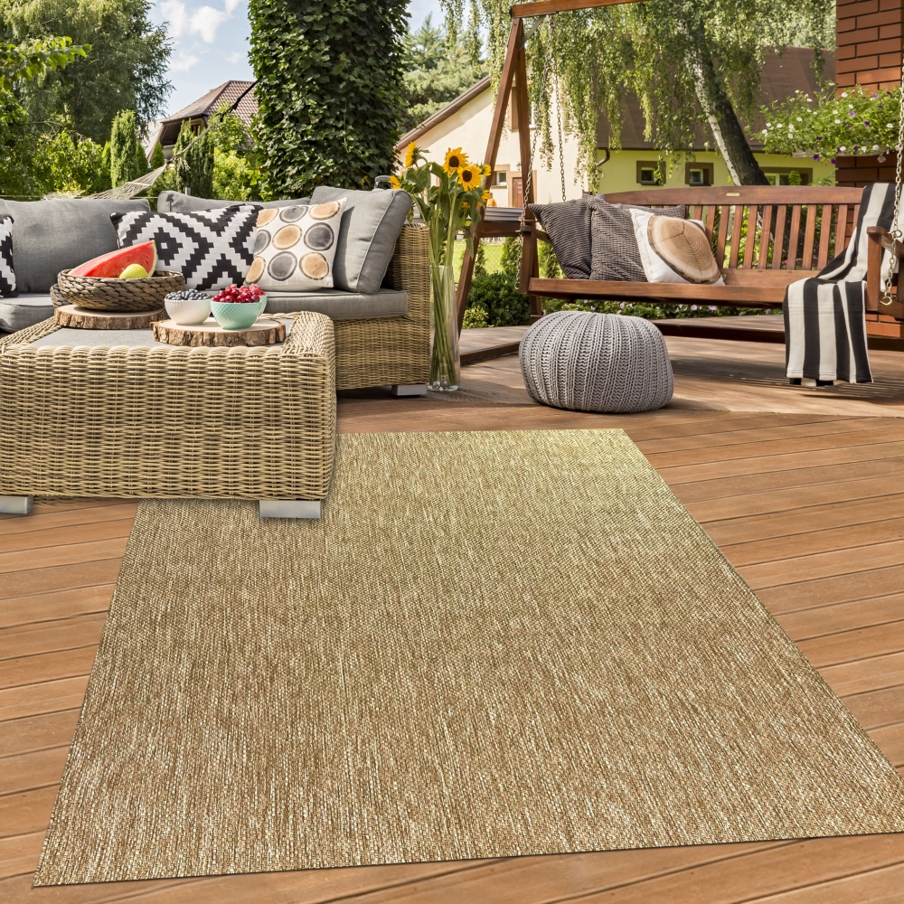 In- und Outdoorteppich Niedrigflor wetterfest einfarbig in Beige
