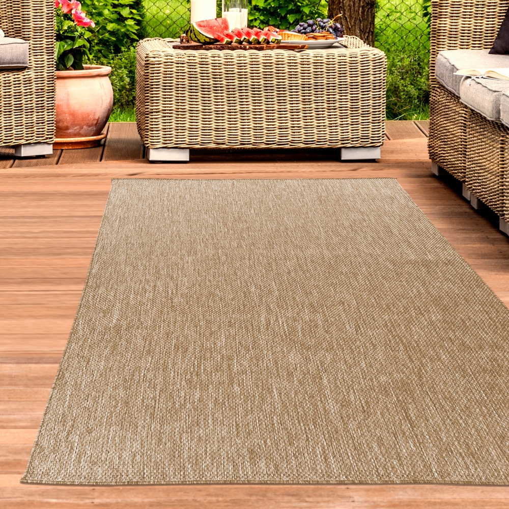 In- und Outdoorteppich Niedrigflor wetterfest einfarbig in Beige