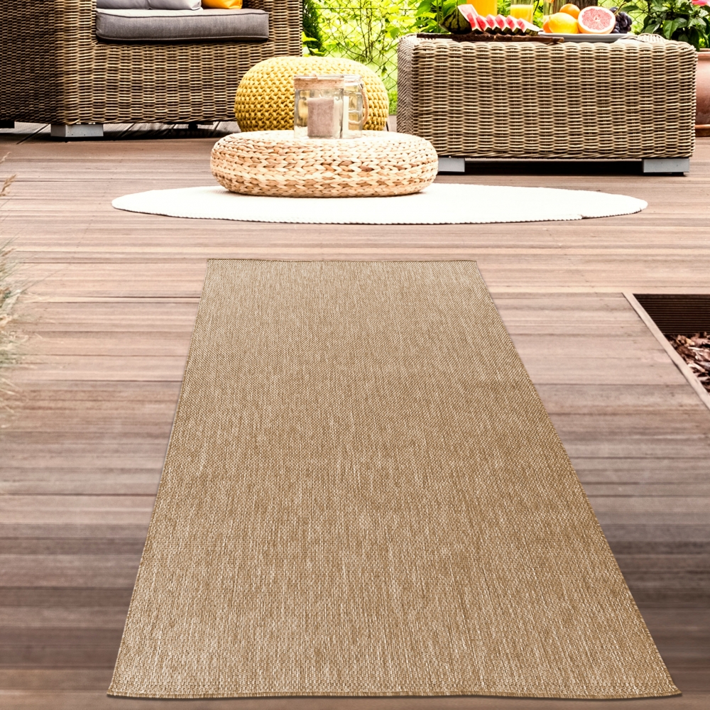 In- und Outdoorteppich Niedrigflor wetterfest einfarbig in Beige
