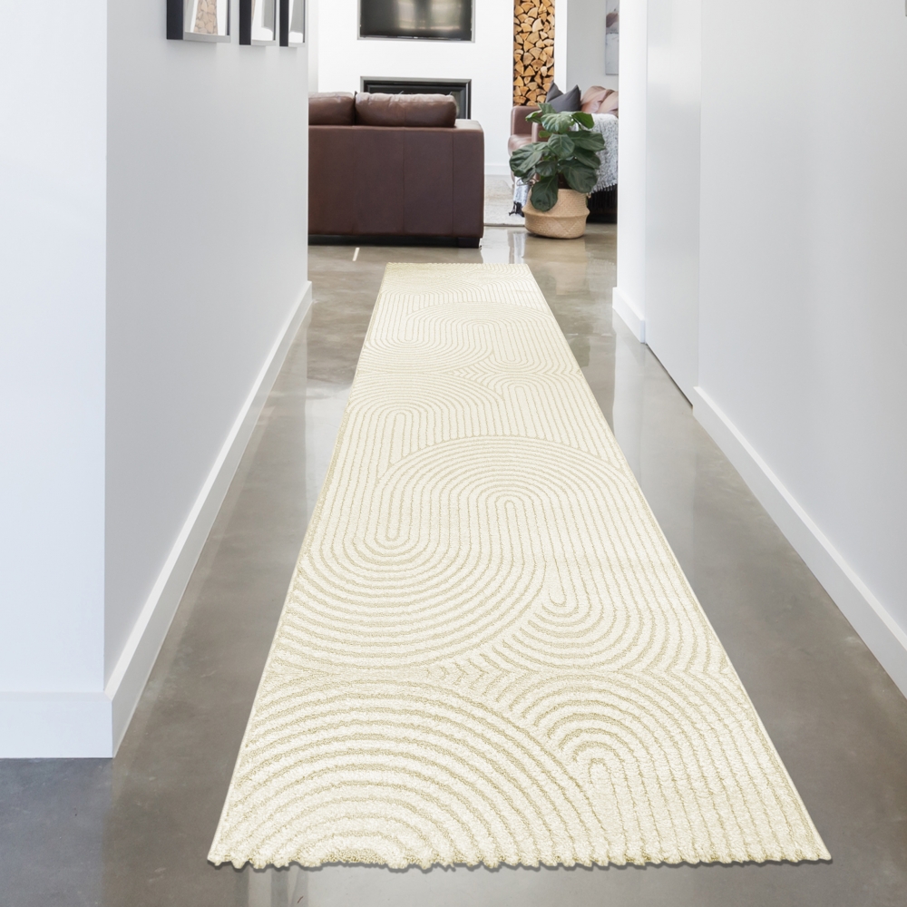 Moderner Teppich für Wohnzimmer mit Bogenmuster in creme