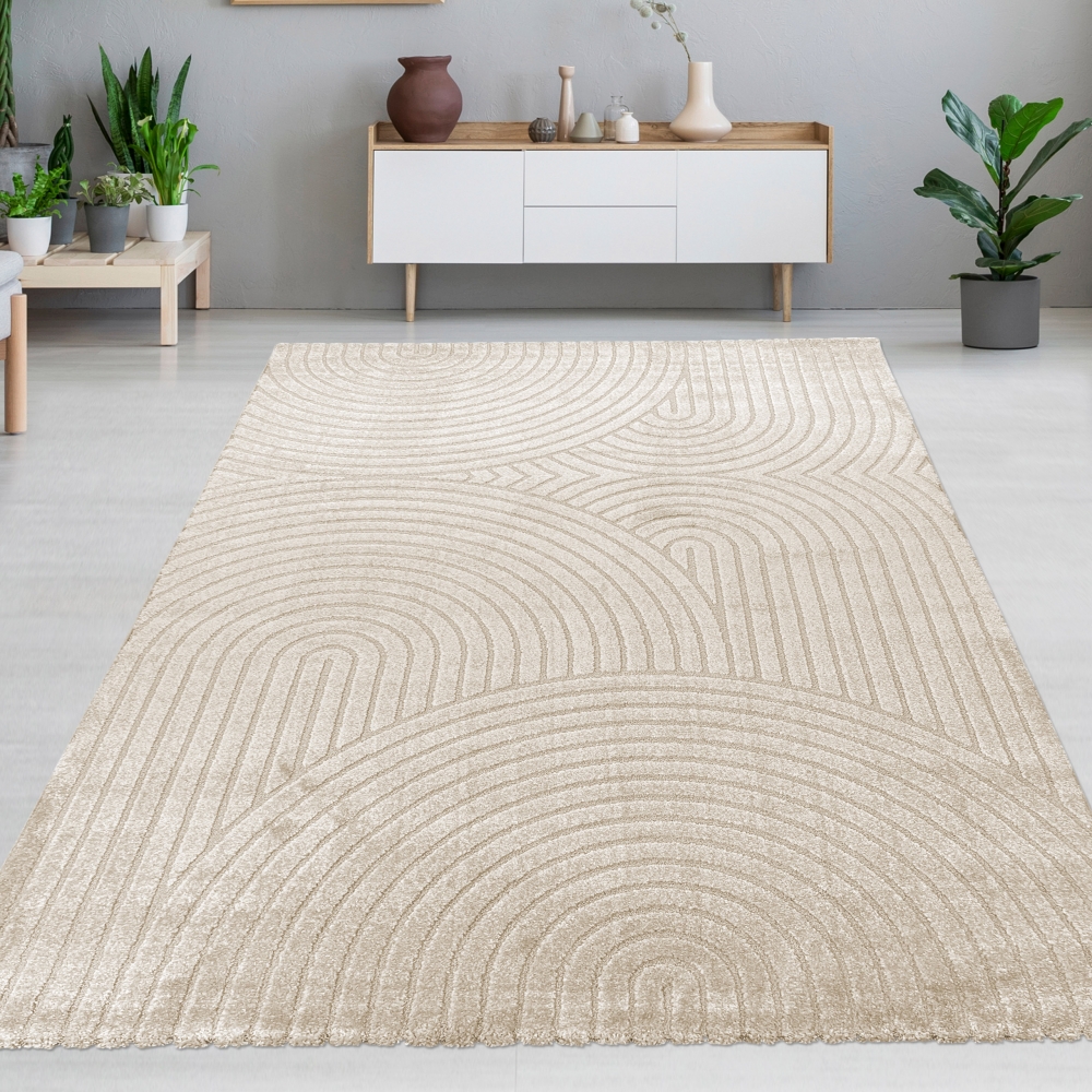Moderner Teppich mit geschwungenem Muster in beige