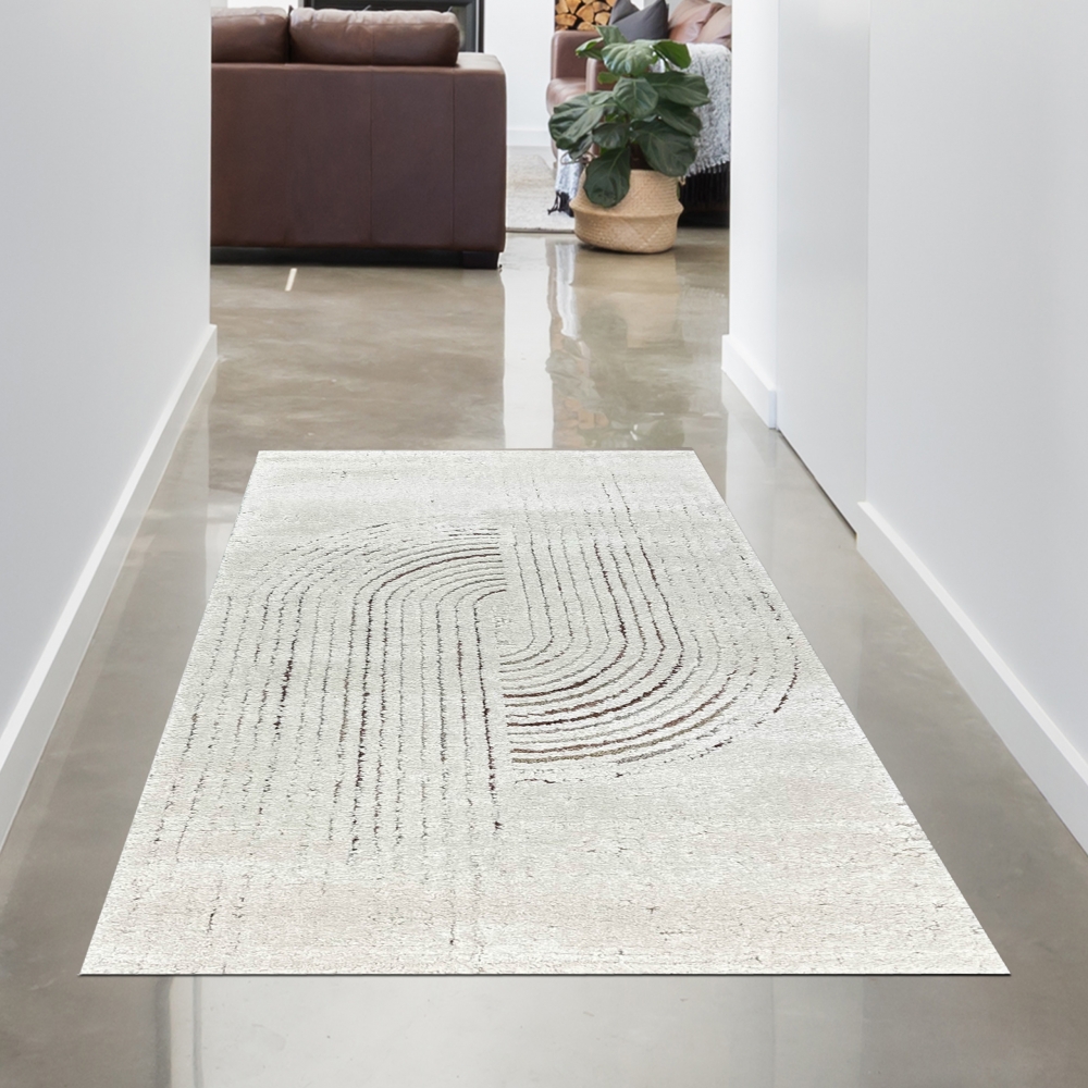 Wohnzimmer Teppich 3d-Effekt mit gestreiftem Muster in Creme Grau