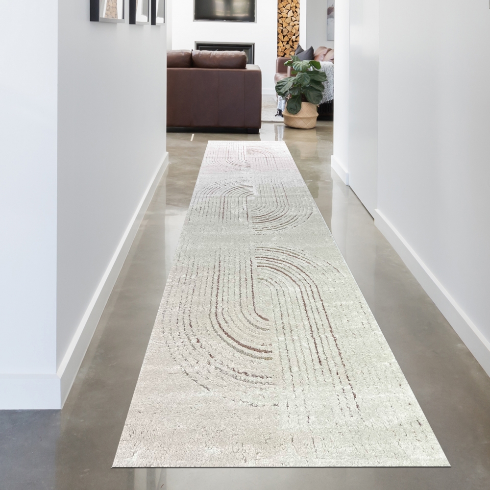 Wohnzimmer Teppich 3d-Effekt mit gestreiftem Muster in Creme Grau