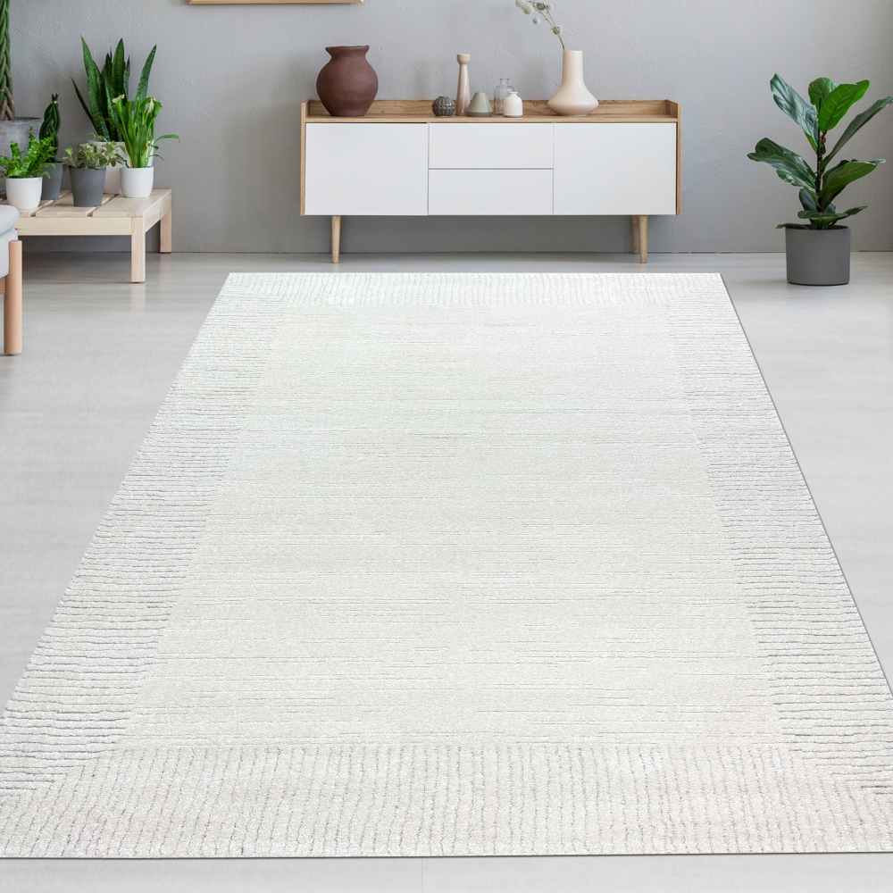 Wohnzimmer Schlafzimmer Teppich Striche weich 3d-effekt creme grau