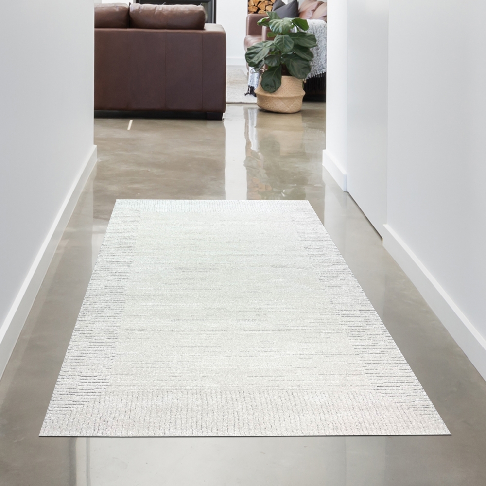 Wohnzimmer Schlafzimmer Teppich Striche weich 3d-effekt creme grau