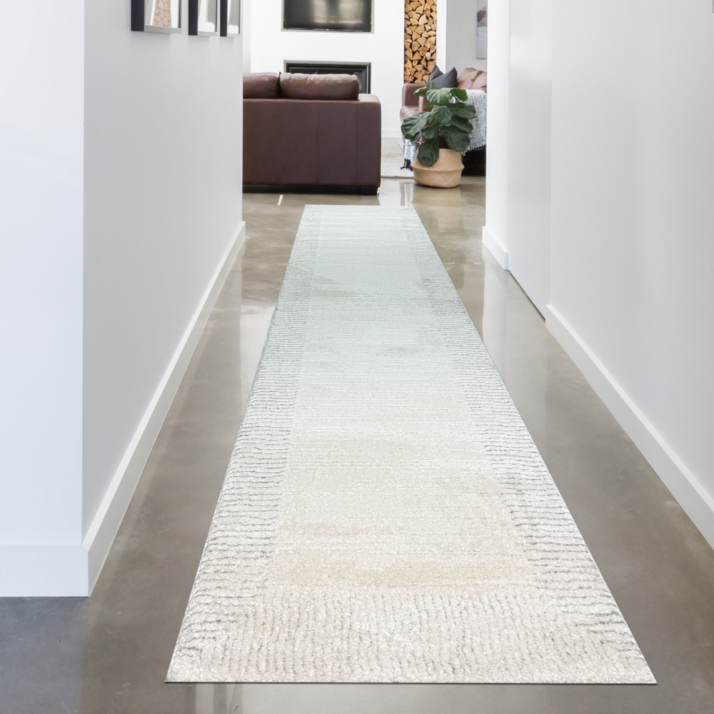 Wohnzimmer Schlafzimmer Teppich Striche weich 3d-effekt creme grau