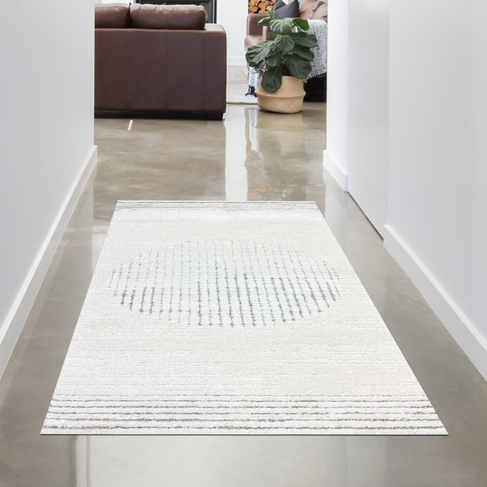 Wohnzimmerteppich Schlafzimmerteppich hoch tief Effekt Kreis Design mit strichen in creme beige