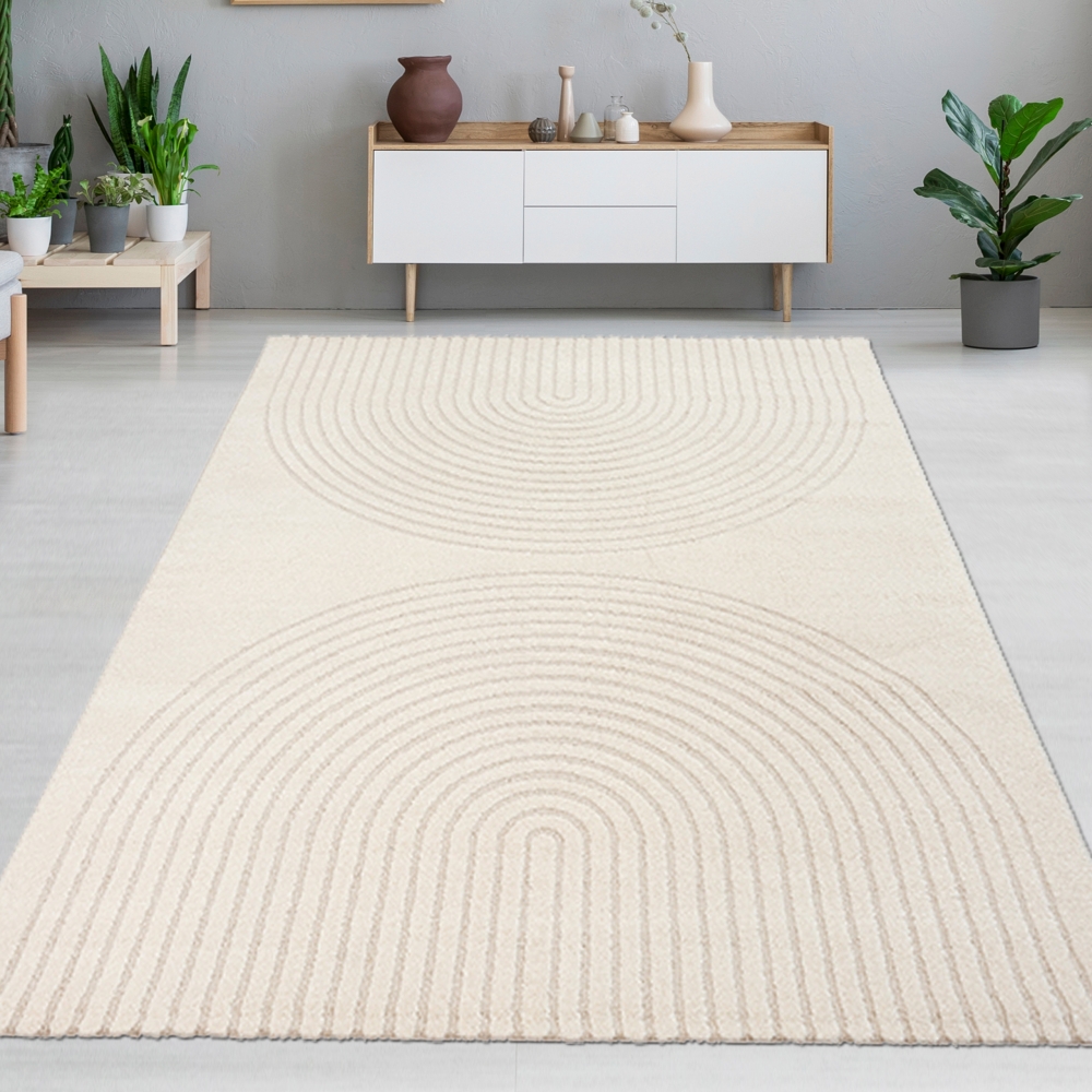 Wohnzimmer Schlafzimmer Teppich strapazierfähig mit 3D-Effekt und Bogenmuster in Creme