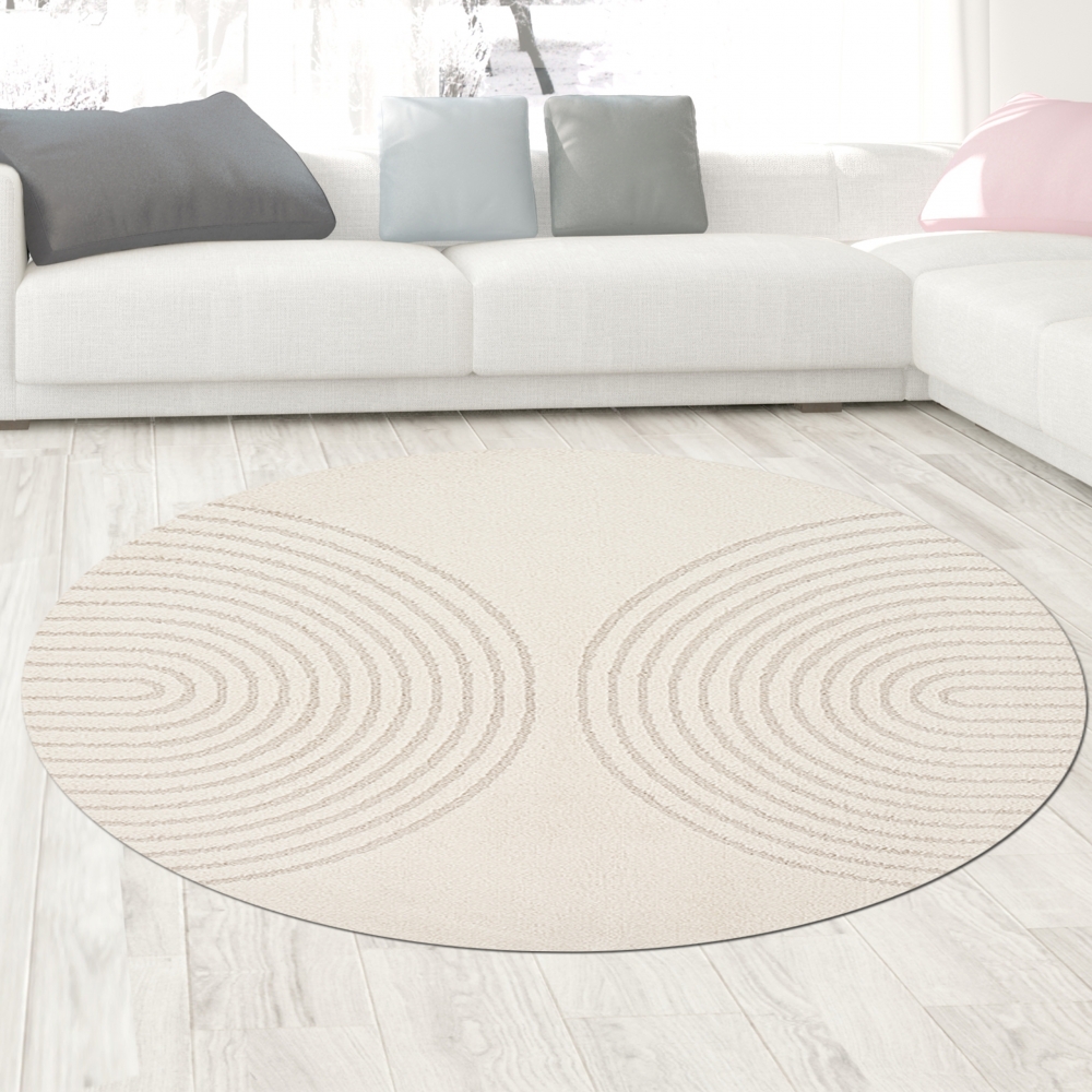 Wohnzimmer Schlafzimmer Teppich strapazierfähig mit 3D-Effekt und Bogenmuster in Creme