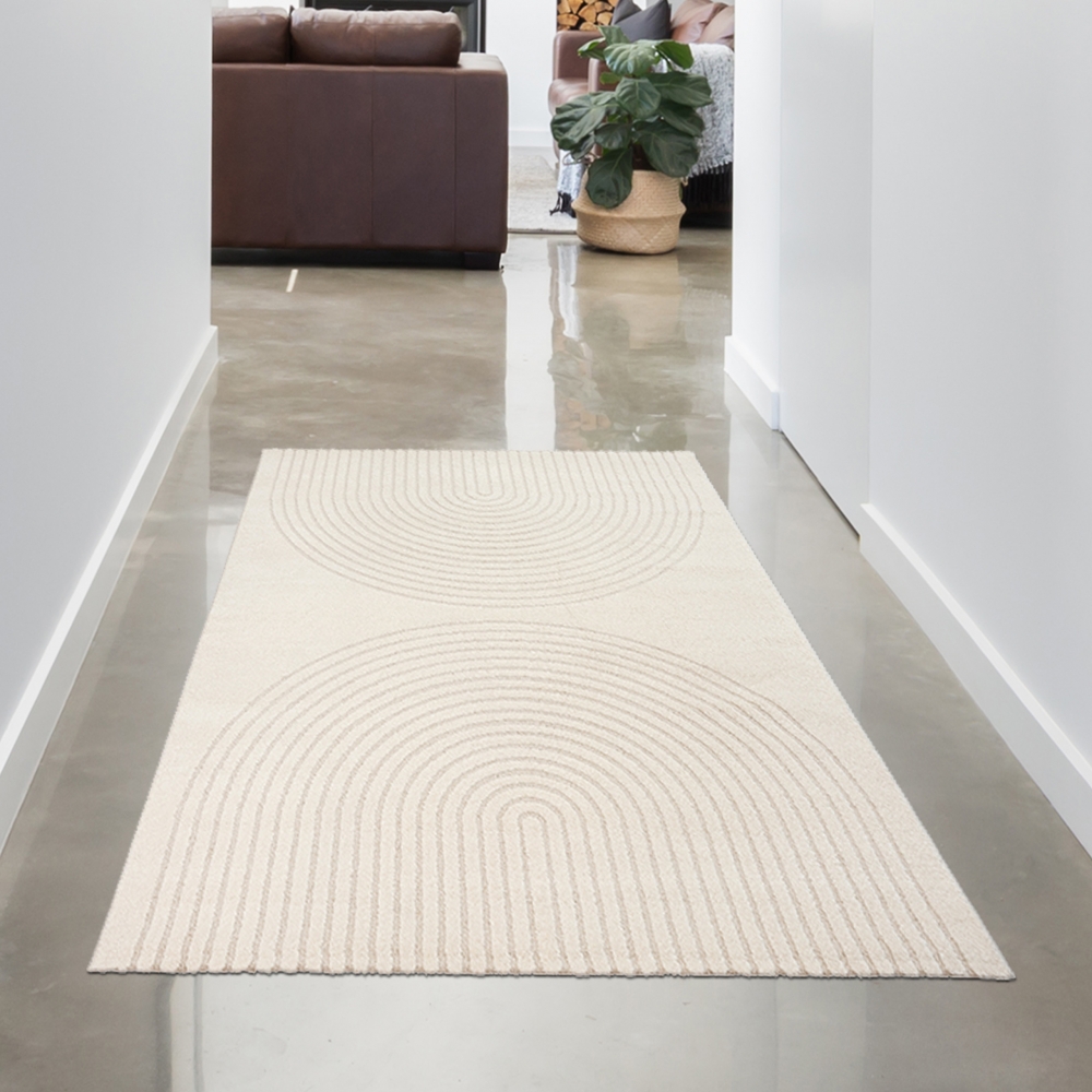 Wohnzimmer Schlafzimmer Teppich strapazierfähig mit 3D-Effekt und Bogenmuster in Creme