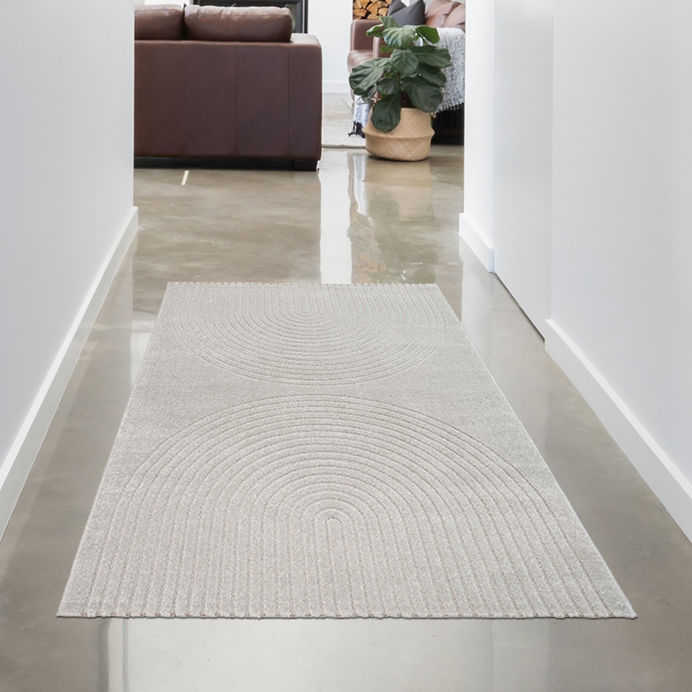 Teppich Wohnzimmer Schlafzimmerteppich mit elegantem Bogenmuster modern in Grau