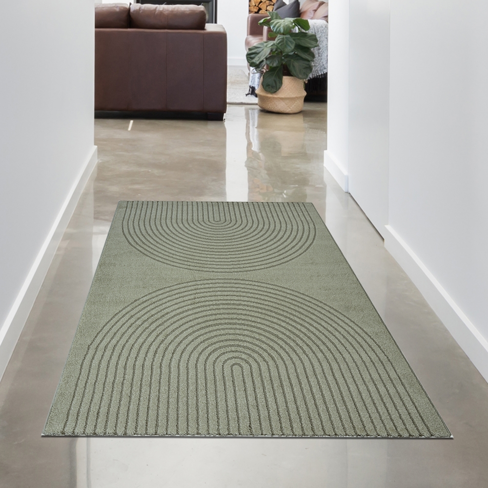 Designteppich Grün mit 3D-Kreismuster modern und elegant
