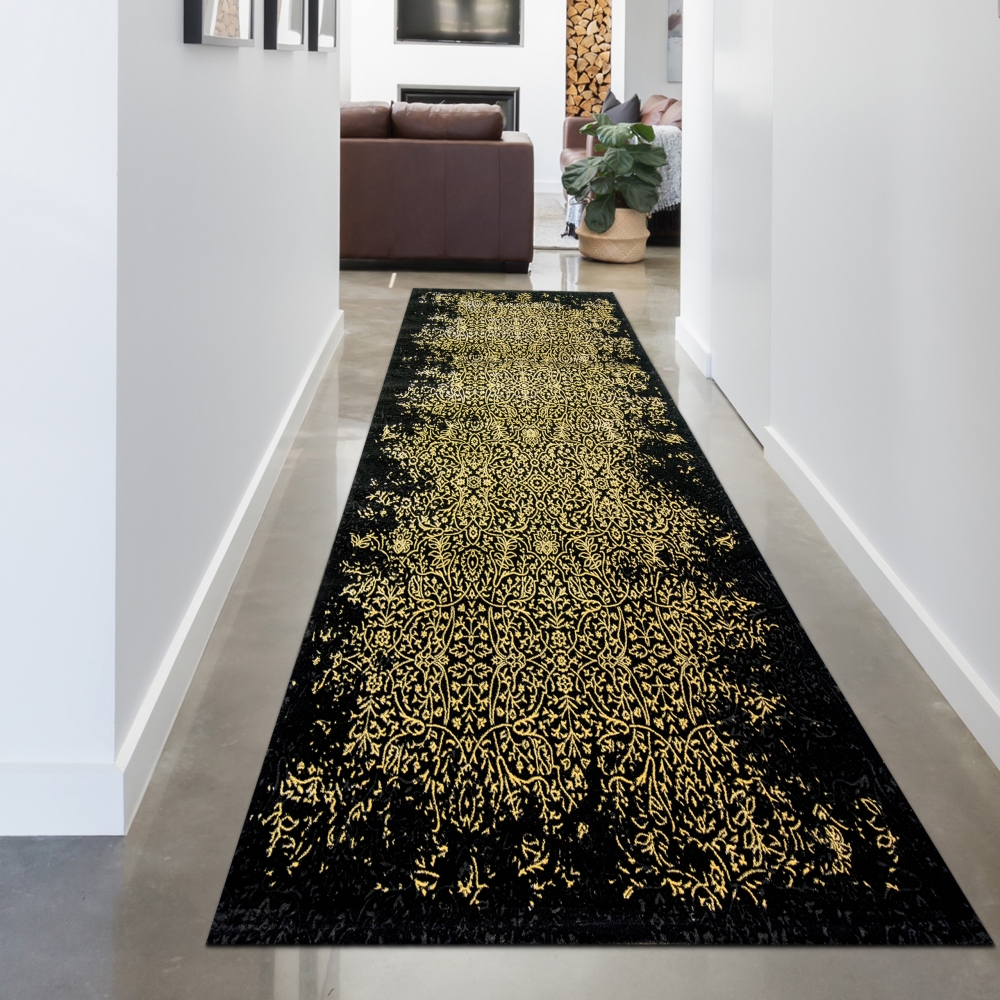Teppich Wohnzimmer Designerteppich Ornamente schwarz gold