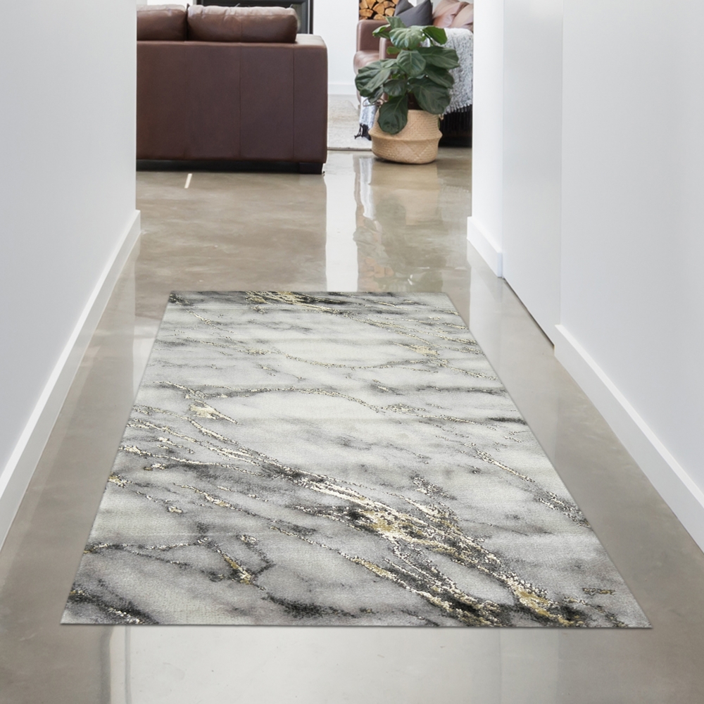 Teppich modern Wohnzimmerteppich Marmor Optik in creme grau gold