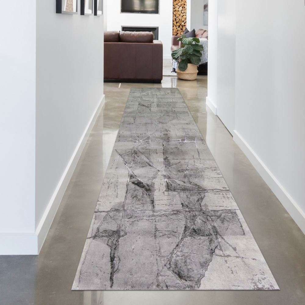 Teppich modern Kurzflor Wohnzimmerteppich abstrakt grau creme