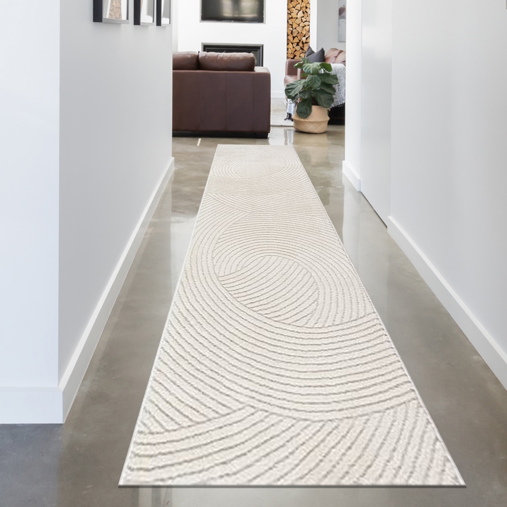 Moderner Teppich Weich, Pflegeleicht & Stilvoll mit Hoch-Tief-Wellenmuster in creme