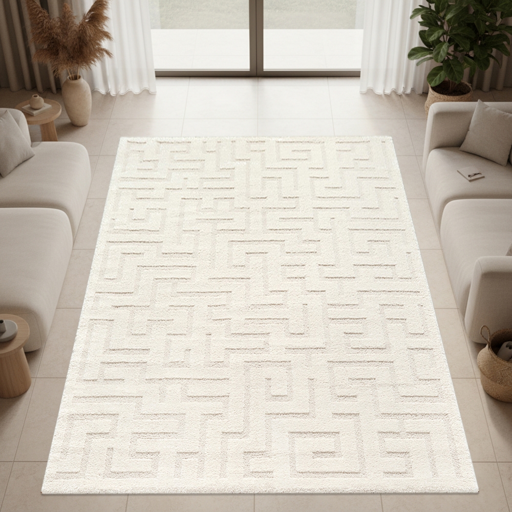 Teppich Modern Creme mit Strukturdesign und eleganter Oberfläche