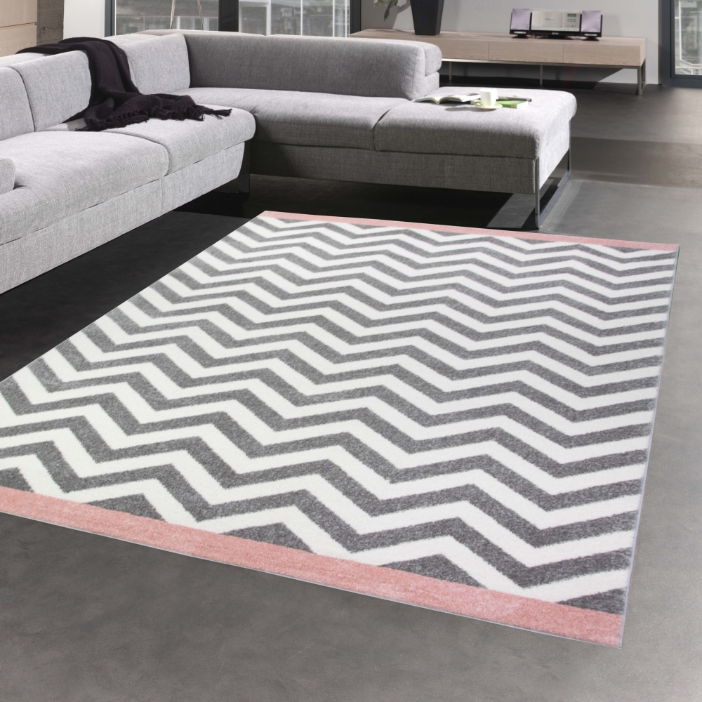 Teppich modern Skandinavisches Design in Rosa Creme Grau