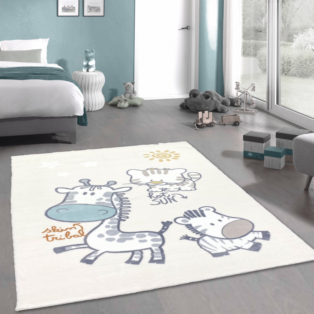 Spielzimmer-Teppich in Cream mit Zootieren super weich