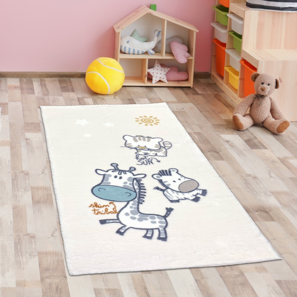 Spielzimmer-Teppich in Cream mit Zootieren super weich