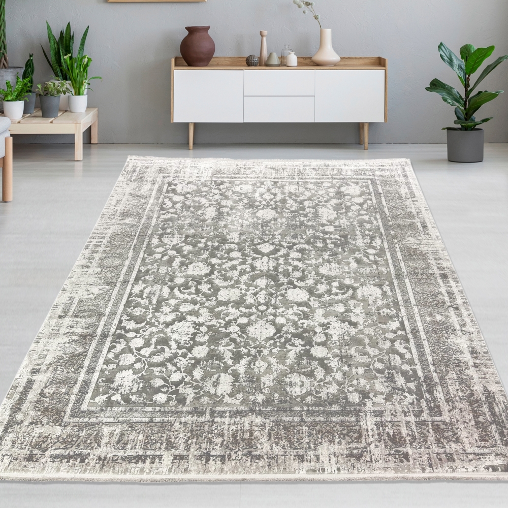 Vintage-Wollteppich orientalisch weich und pflegeleicht zeitlos elegant für Wohnzimmer & Schlafzimmer in Grau