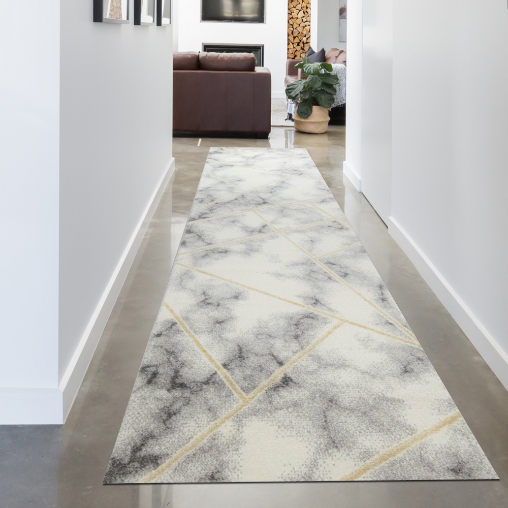 Teppich Marmor Design Wohnzimmer Flur gold creme