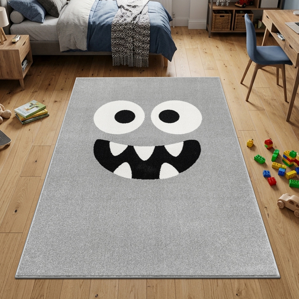 Design Kinderteppich Grau Monster Look