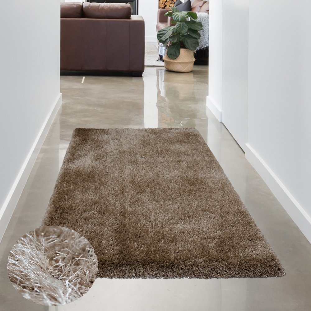 Einfarbiger Hochflor-Teppich | glänzend& weich | beige