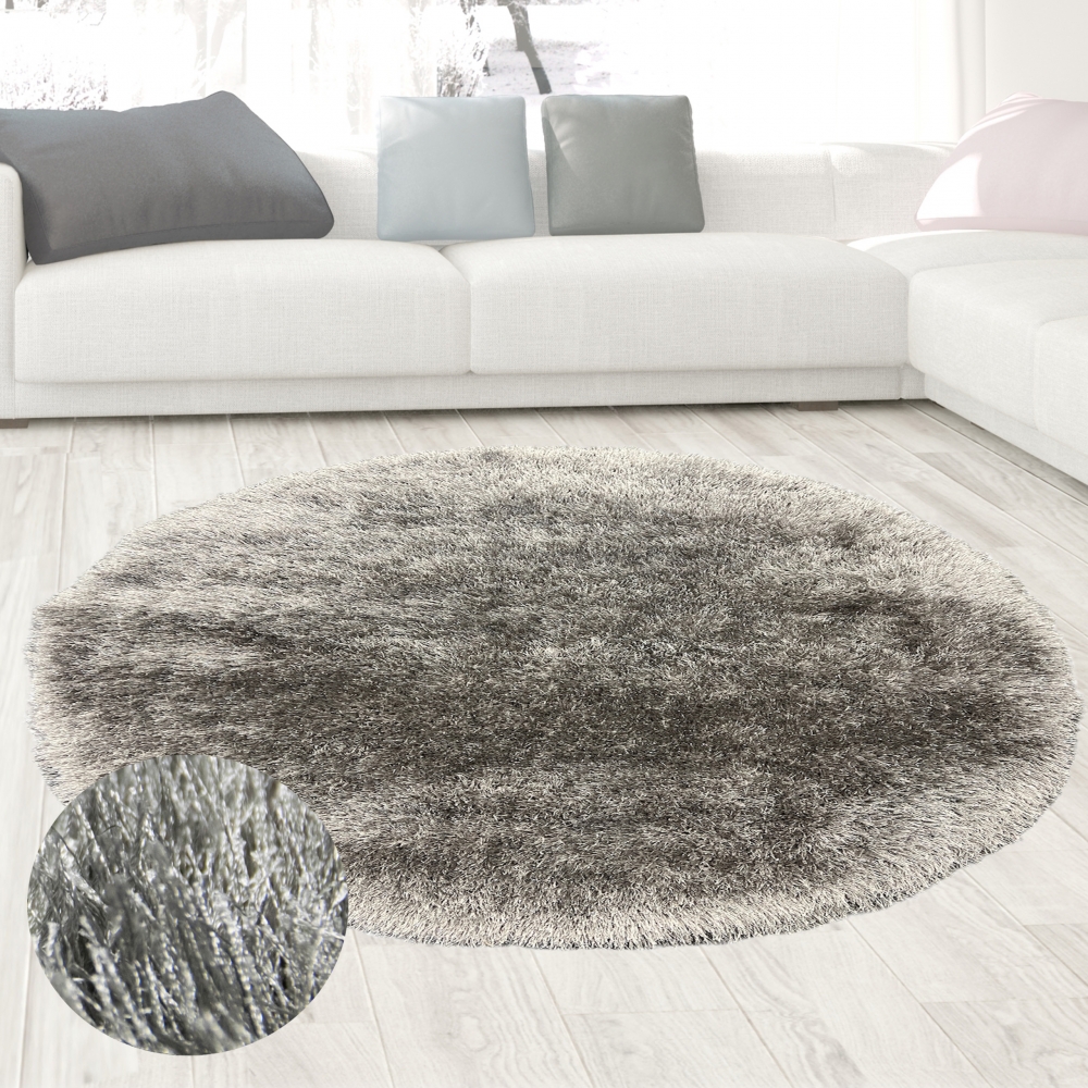 Wertvoller Shaggy Teppich Hochflor mit Glitzer Grau