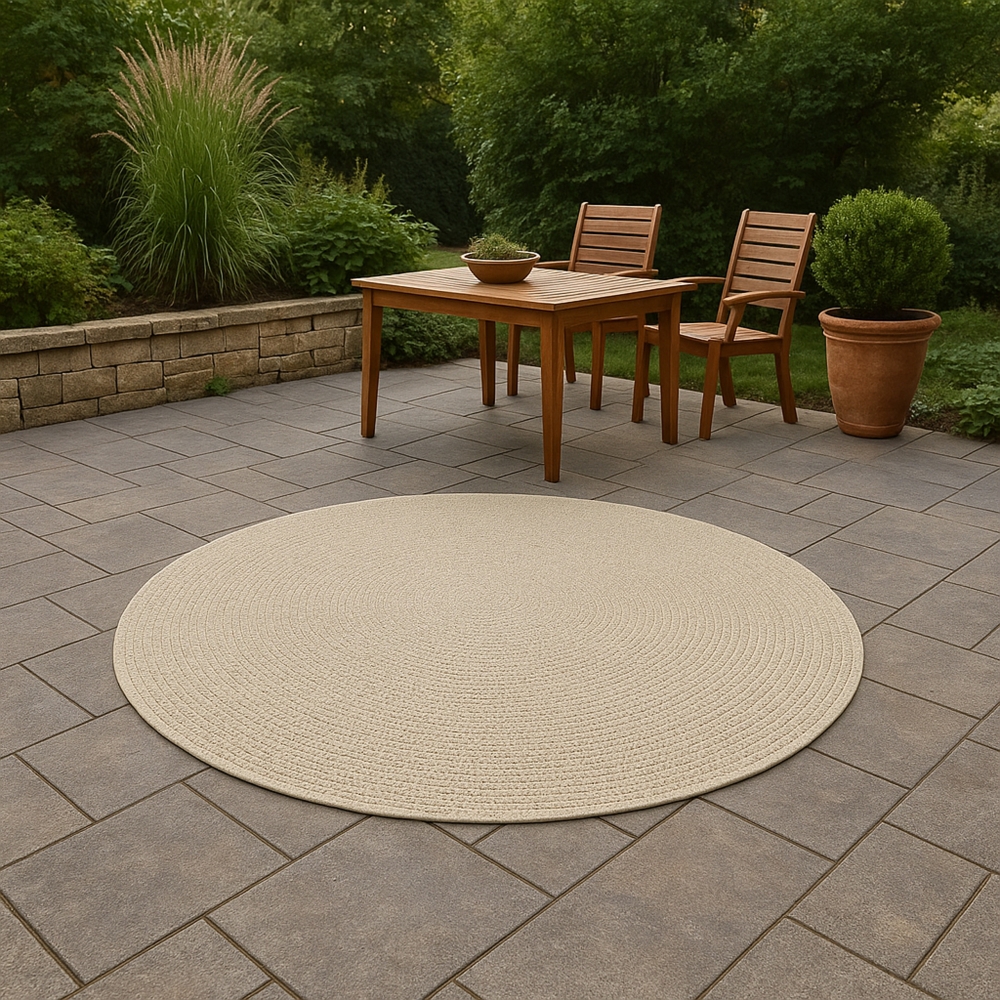 Teppich Outdoor wetterfest robust mit Kreismuster in Creme