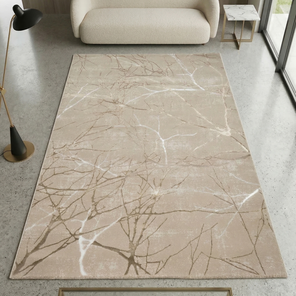 Moderner Designerteppich mit glänzenden Ästen abstrakt beige