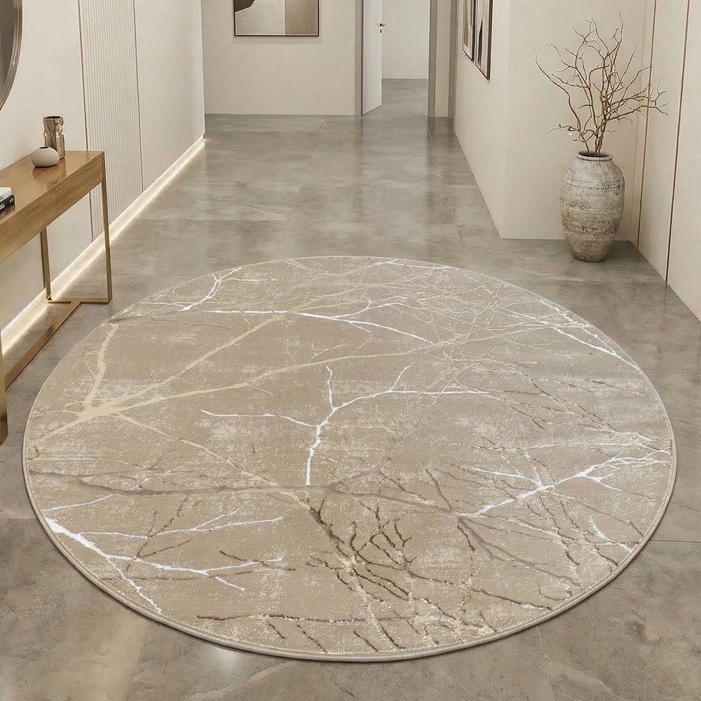 Moderner Designerteppich mit glänzenden Ästen abstrakt beige