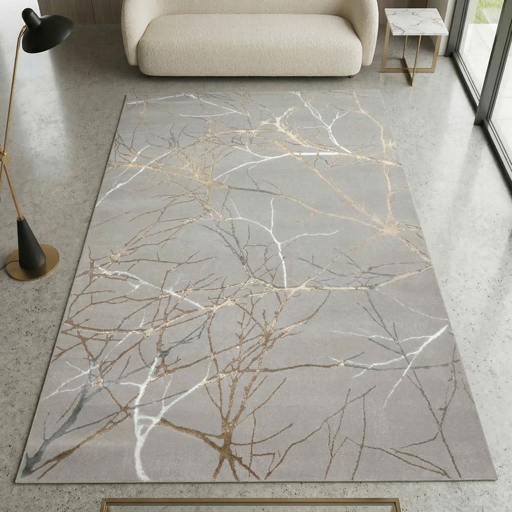 Moderner Designerteppich mit glänzenden Ästen abstrakt gold