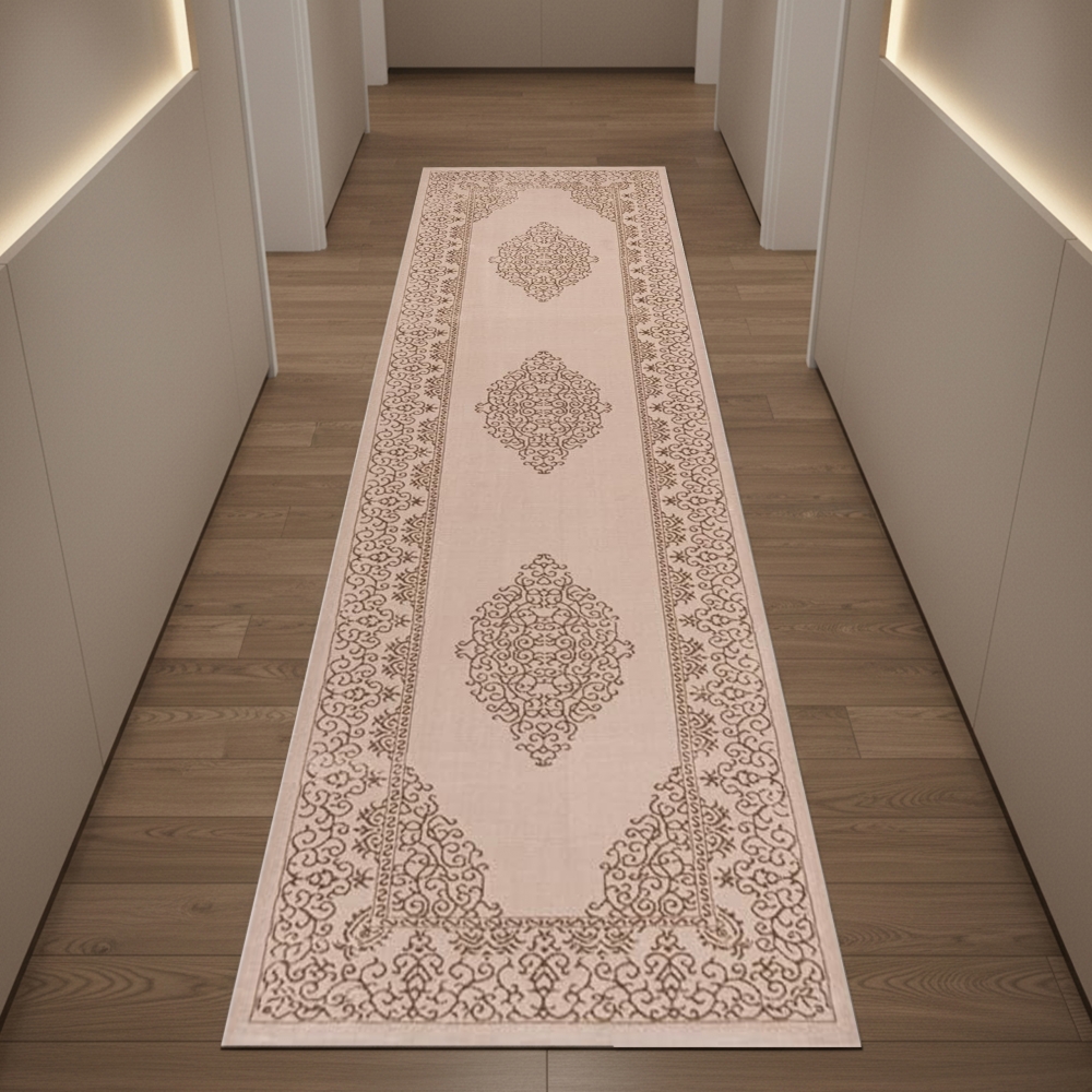 Teppich Beige Ornament Stil modern Wohnbereich