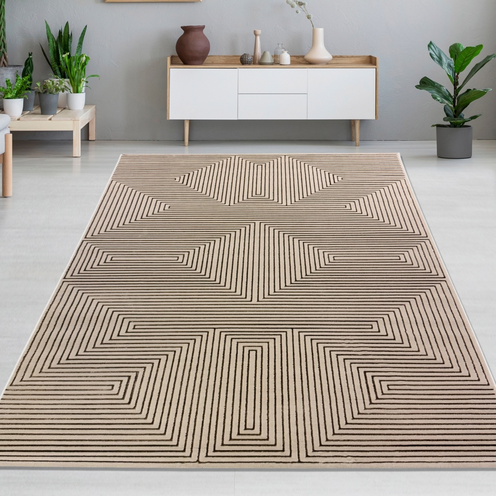 Moderner Wohnzimmerteppich im geometrischen Design in Braun