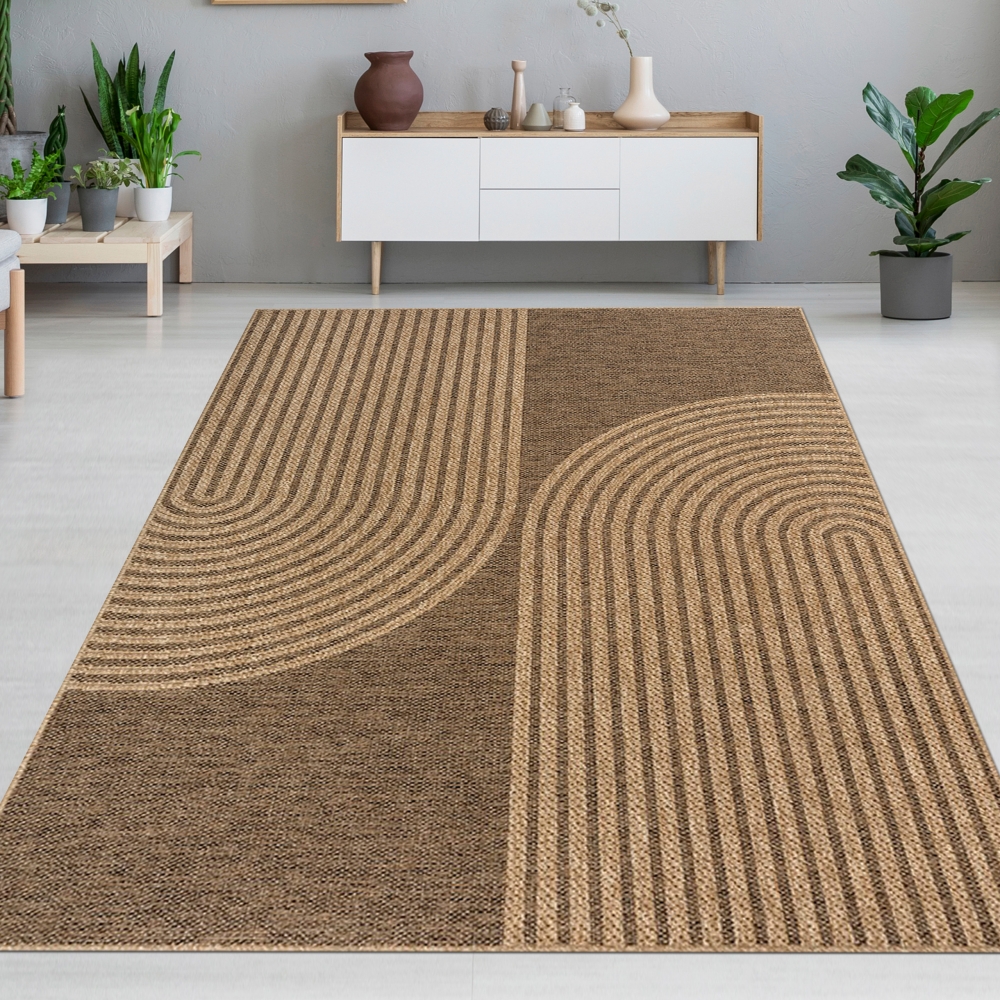 In- & Outdoor Teppich mit geometrischem Bogenmuster in braun beige