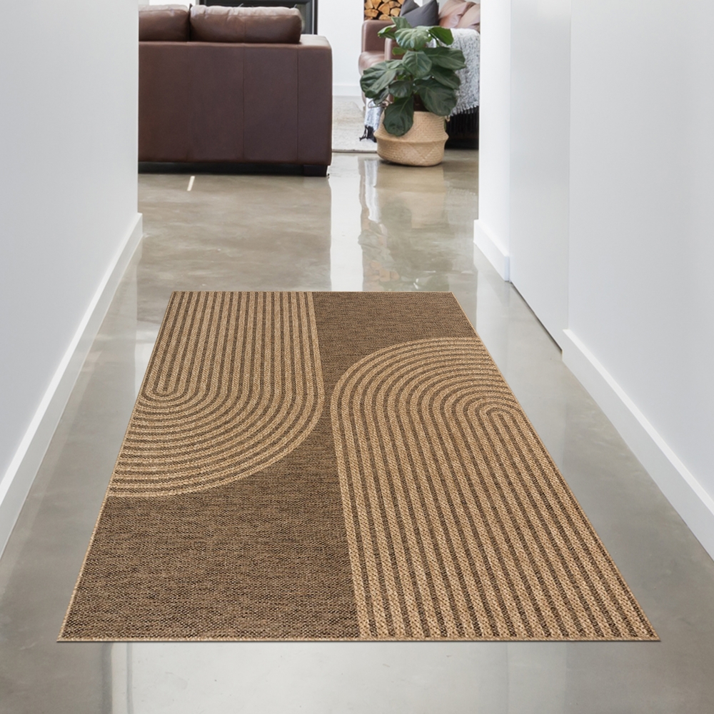In- & Outdoor Teppich mit geometrischem Bogenmuster in braun beige
