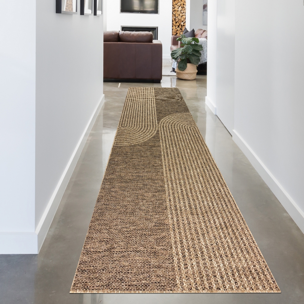 In- & Outdoor Teppich mit geometrischem Bogenmuster in braun beige