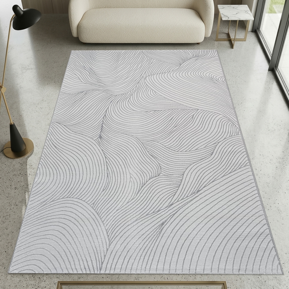 Teppich Silber Strukturmuster modern weich Wohnbereich
