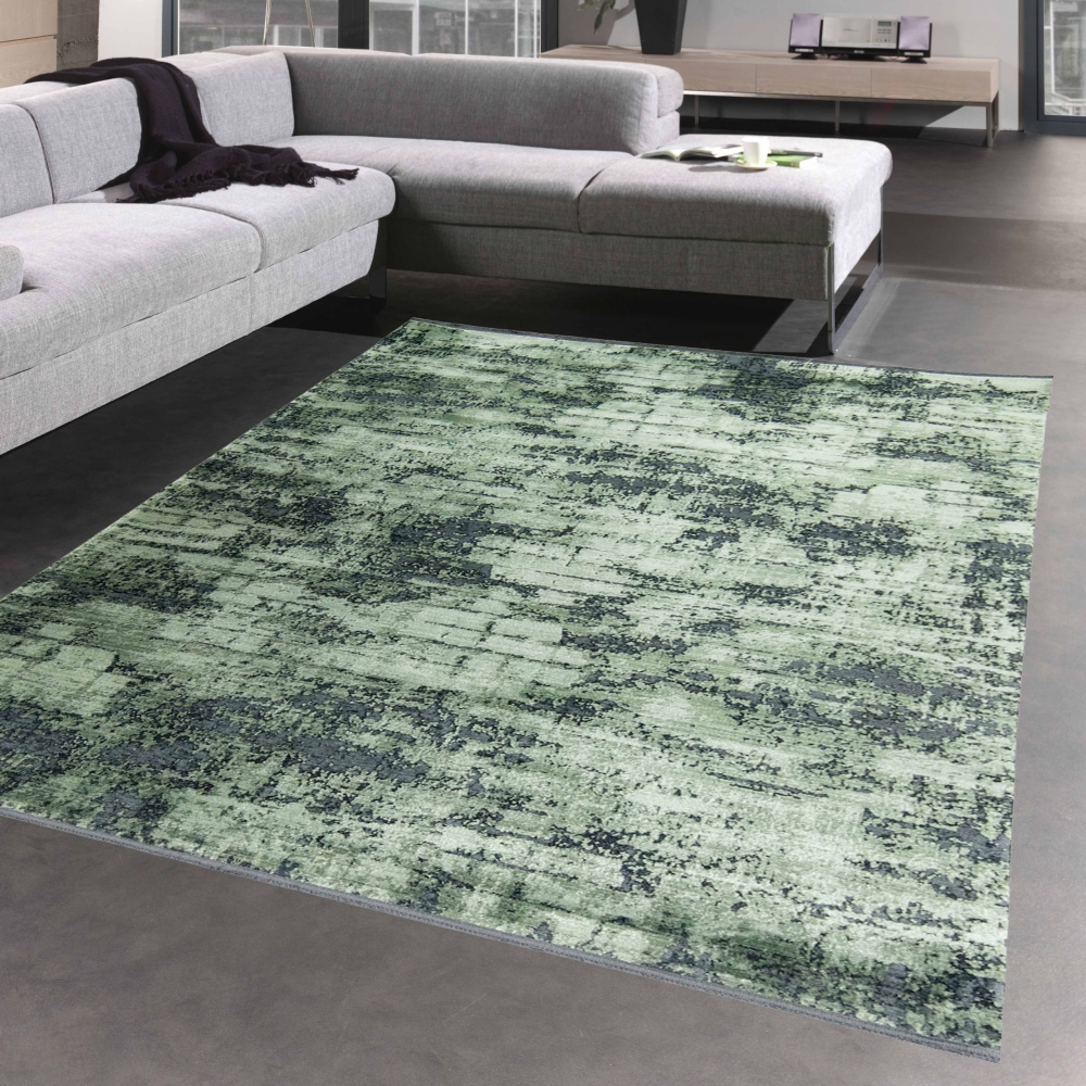 Orientalischer Teppich Wohnzimmer mit abstraktem Design in schwarz grün