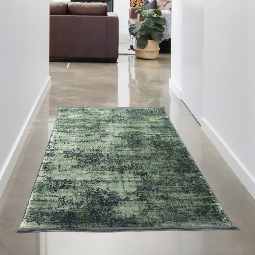 Orientalischer Teppich Wohnzimmer mit abstraktem Design in schwarz grün