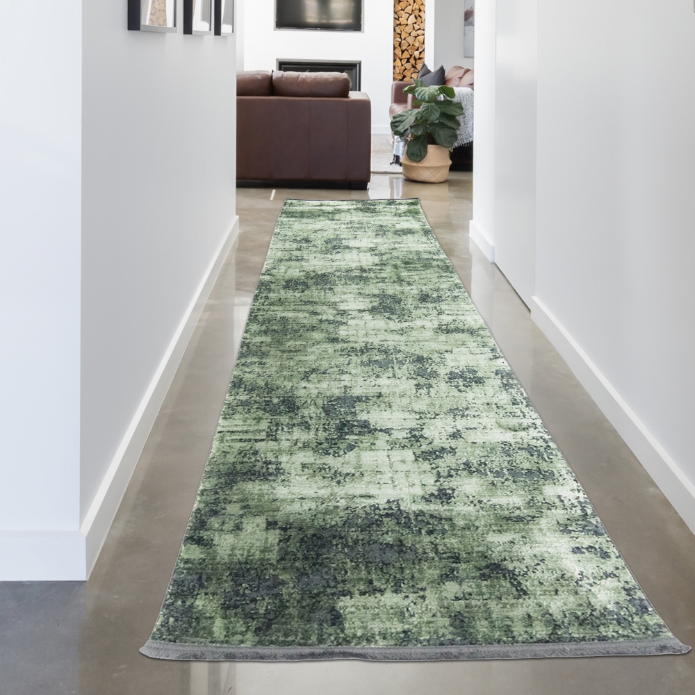 Orientalischer Teppich Wohnzimmer mit abstraktem Design in schwarz grün