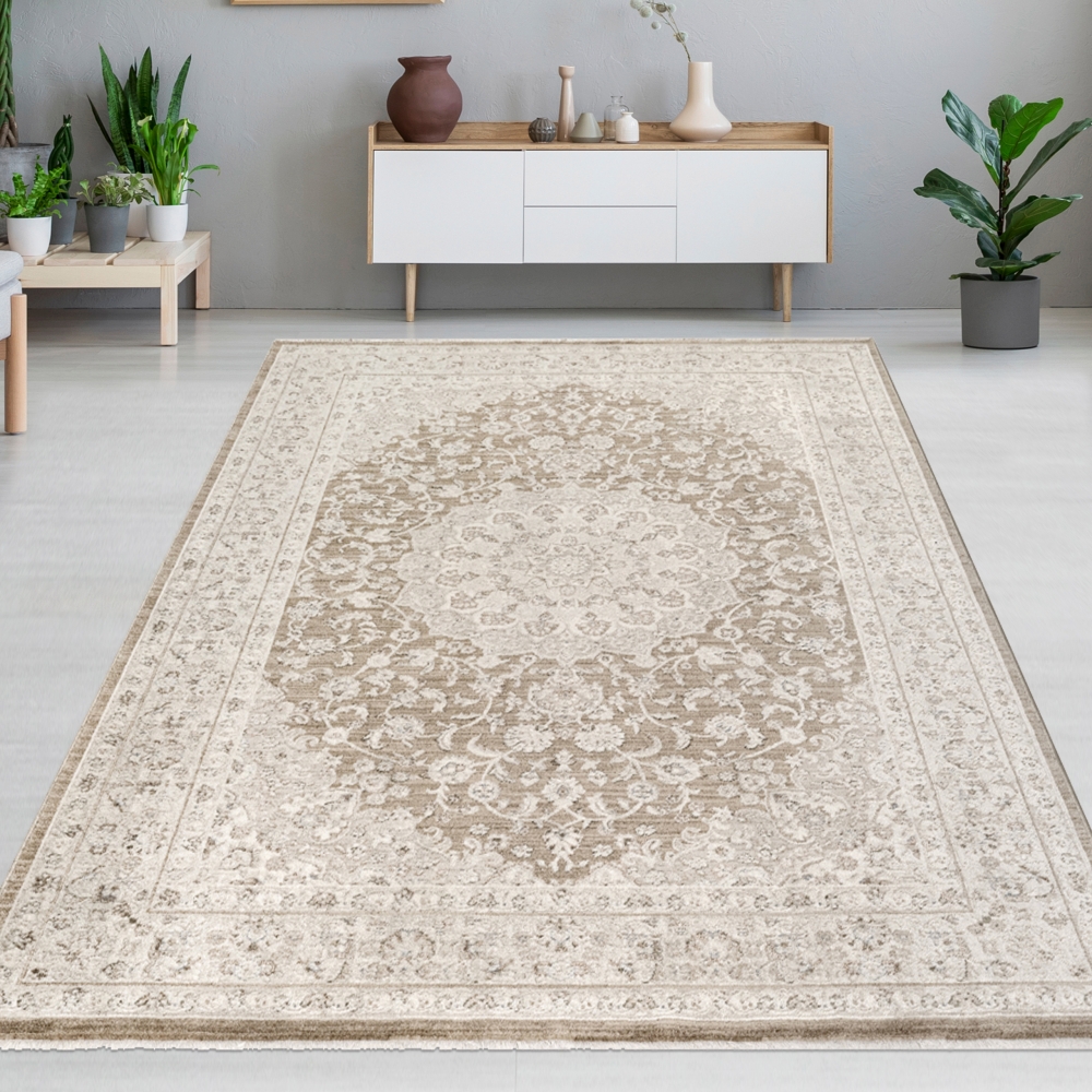 Teppich Beige Klassik Design stilvoll Wohnbereich